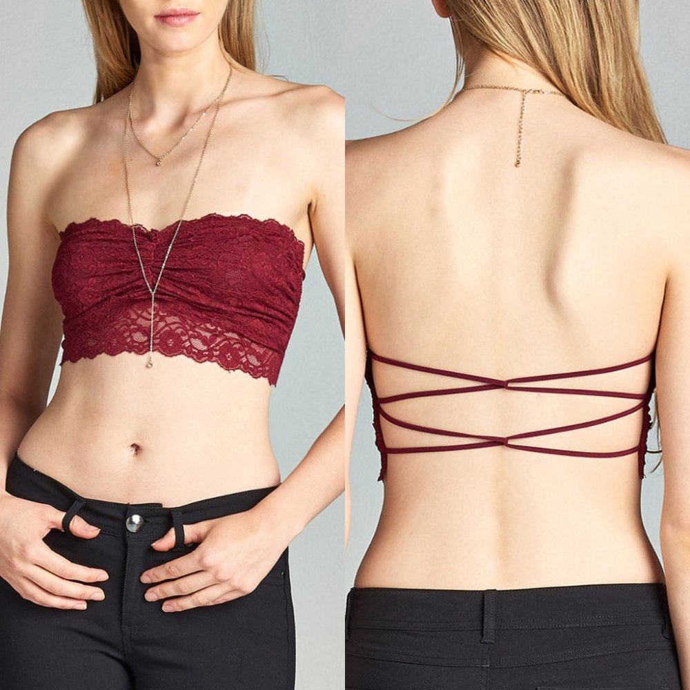 Burgundy Strappy Back Lace Bralette {Active USA} - Picture 1 of 5